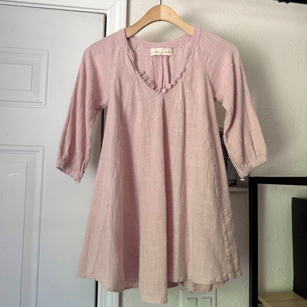 NATALIE MARTIN girls kids dusty rose pink cotton gauze long sleeve mini dress